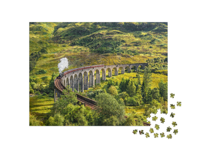 Puzzle 1000 Teile „Glenfinnan Railway Viaduct in Schottland mit Dampfzug, Schottland“
