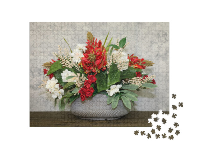 Puzzle 1000 Teile „Arrangement mit roten und elfenbeinfarbenen Blumen“