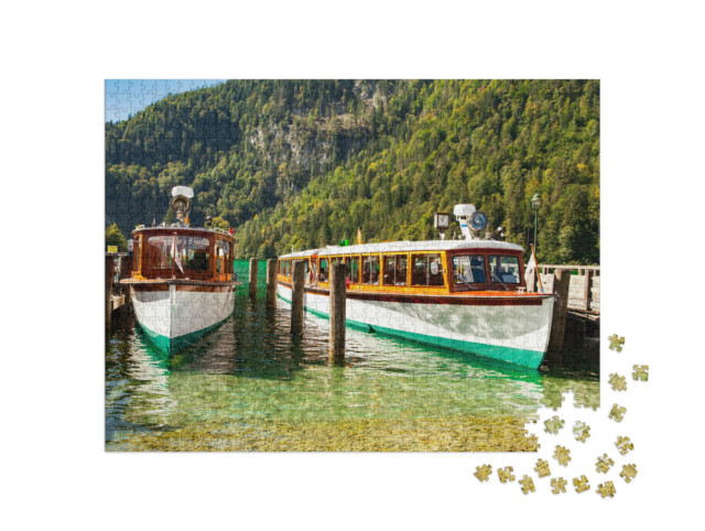 Puzzle 1000 Teile „Elektrische Touristenboote auf dem Königssee, Bayern“