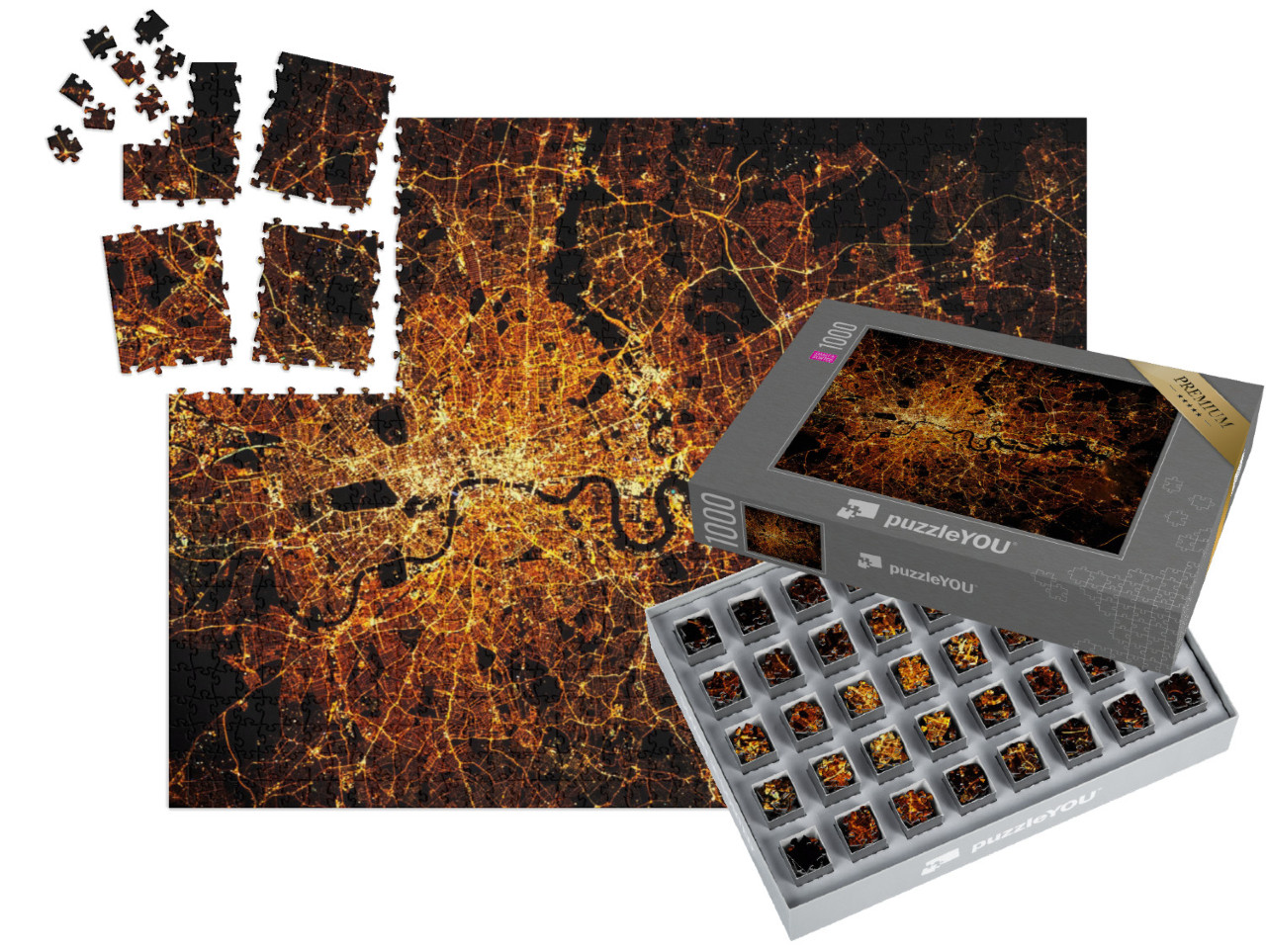 Puzzle „London: Stadtplan mit Lichtern bei Nacht“ | SMART SORTED® 1000 Teile