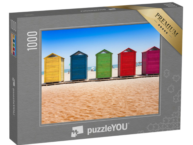 Puzzle 1000 Teile „Bunte Strandhütten am Strand von Patacona, Valencia“
