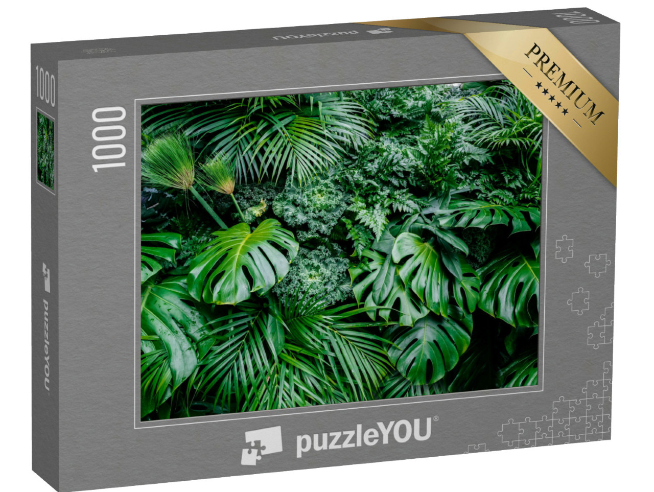 Puzzle 1000 Teile „Tropische grüne Blätter: Farn, Palme und Monster“