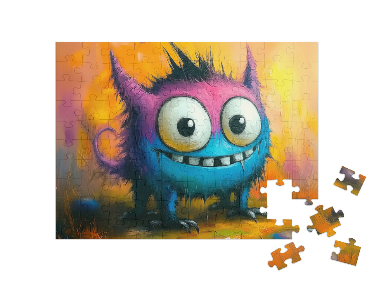 Puzzle 100 Teile „Pinkiblue: das verrückte Kugelmonster“
