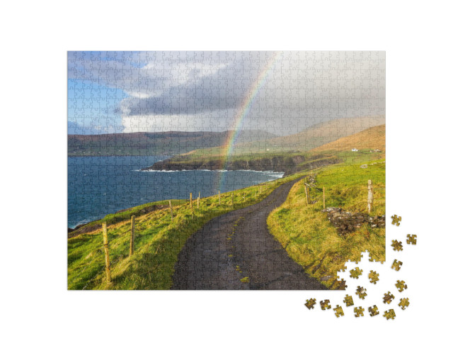 Puzzle 1000 Teile „Wilde Landschaft Irlands mit wunderschönem Regenbogen“