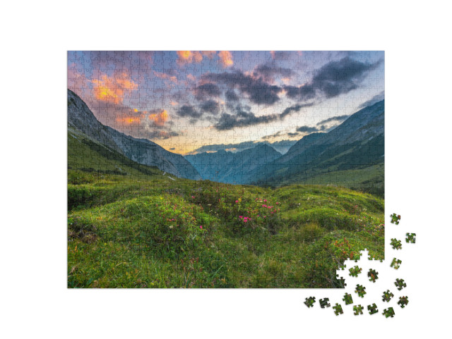 Puzzle 1000 Teile „Sonnenuntergang über dem Karwendelgebirge“