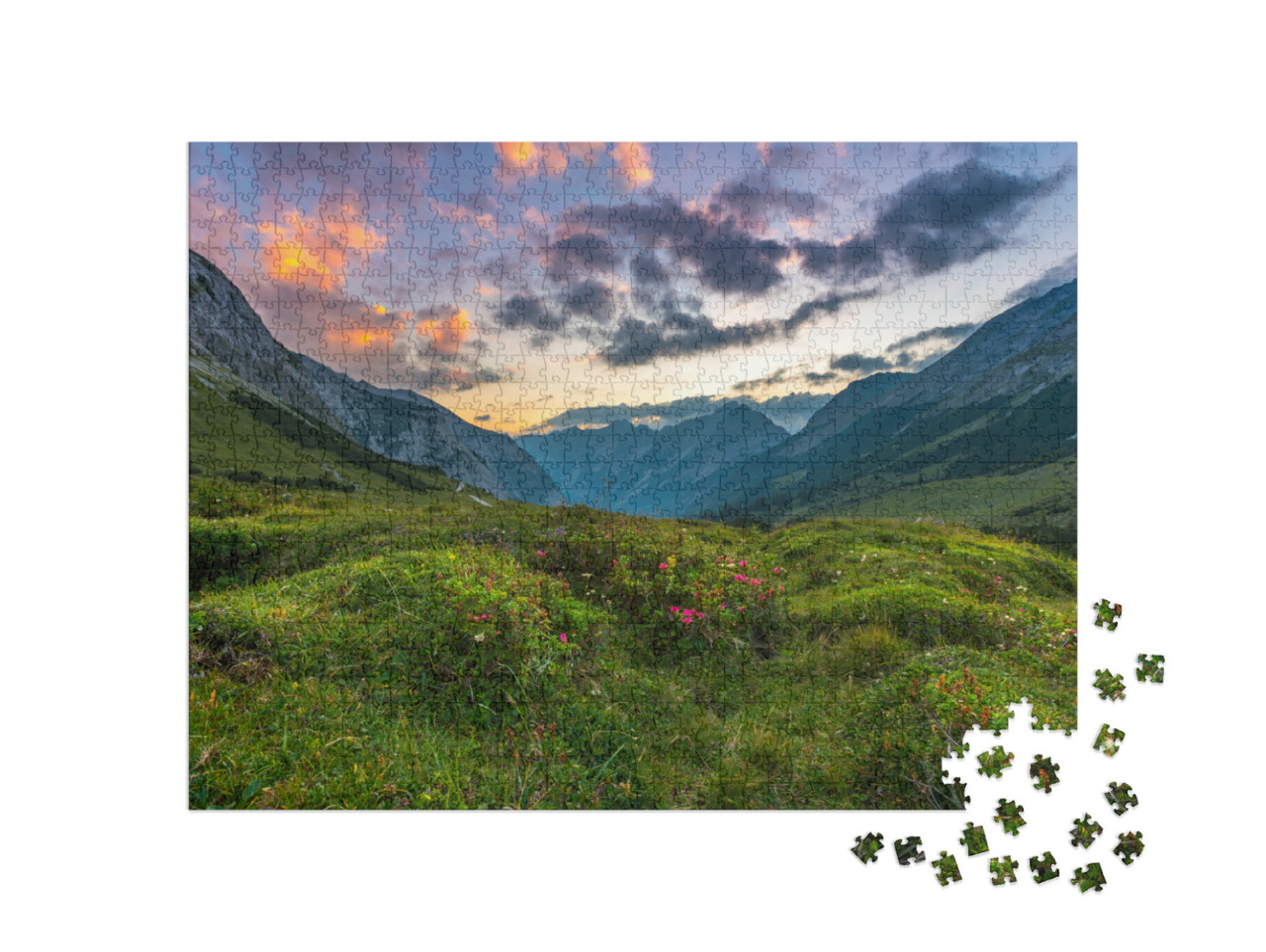 Puzzle 1000 Teile „Sonnenuntergang über dem Karwendelgebirge“
