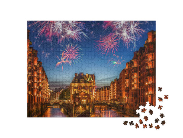 Puzzle 1000 Teile „Feuerwerk über Hamburg“