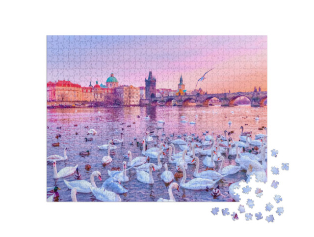 Puzzle 1000 Teile „Schwände auf der Moldau, Sonnenuntergang in Prag“