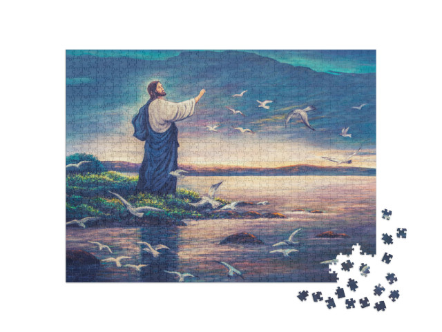 Puzzle 1000 Teile „Ölgemälde: Jesus am Meer“