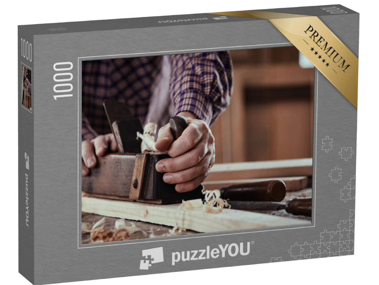 Puzzle 1000 Teile „Tischler beim Hobeln eines Holzbretts“