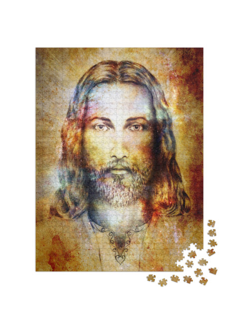 Puzzle 1000 Teile „Bleistift Portrait: Jesus Christus im Licht“