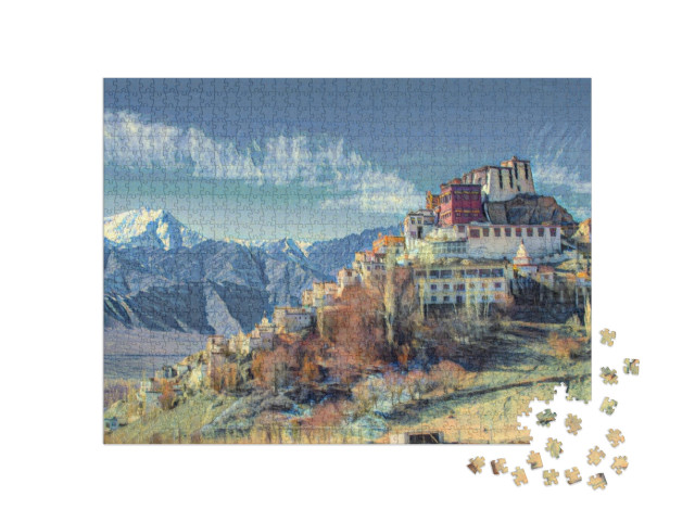 Puzzle 1000 Teile „im Stil von Paul-Cezanne - Thiksey Kloster, Leh-Ladakh Indien - Puzzle-Kollektion Künstler & Gemälde“