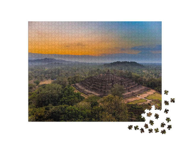 Puzzle 1000 Teile „Prächtige Luftaufnahme des Borobudur-Tempels, Java, Indonesien“