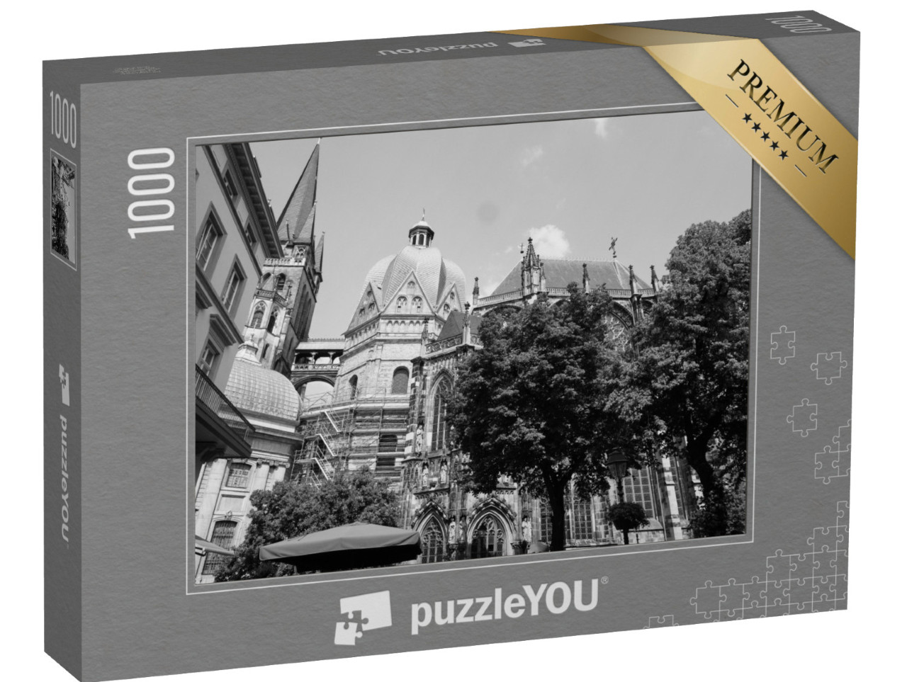 Puzzle 1000 Teile „Aachener Dom, Deutschland, schwarz-weiß“