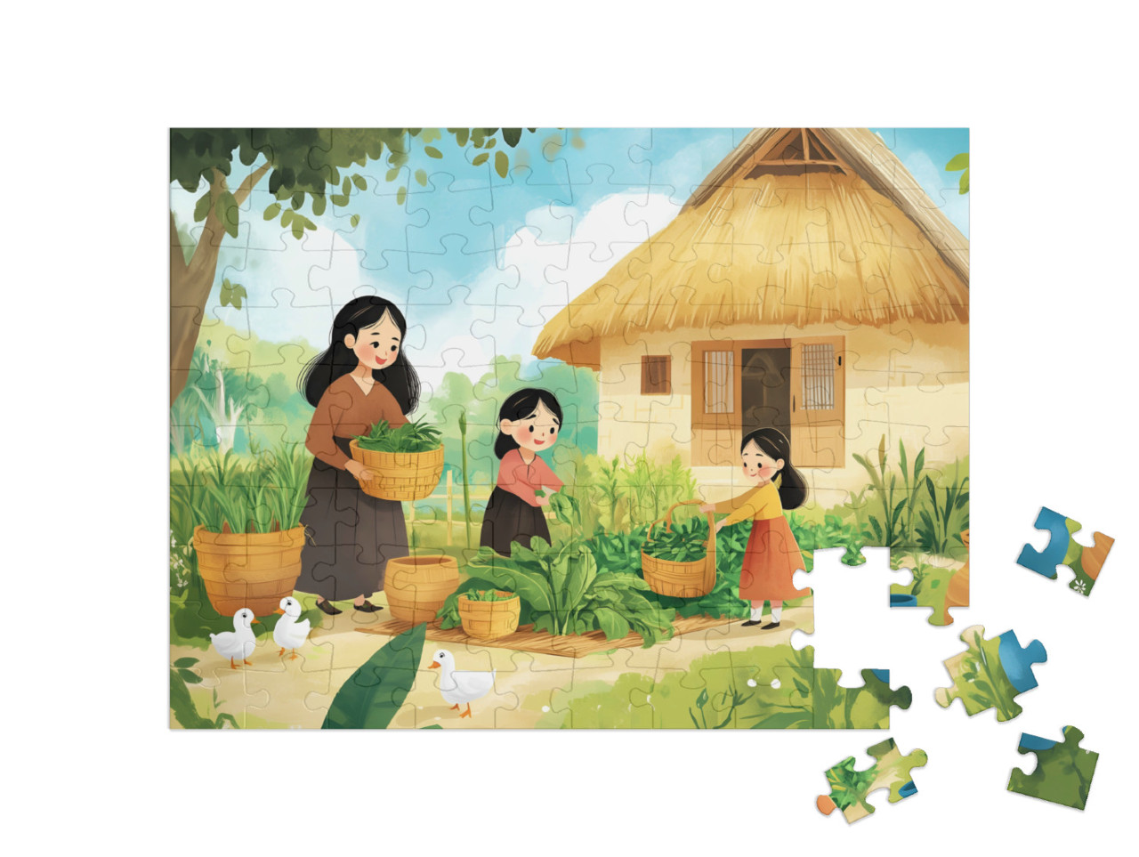 Puzzle 100 Teile „Auf Reise ins asiatische Dorf“