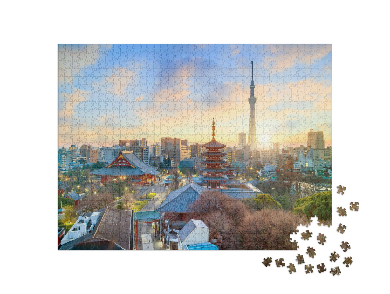 Puzzle 1000 Teile „Skyline von Tokio mit Senso-ji-Tempel und Tokyo Skytree“