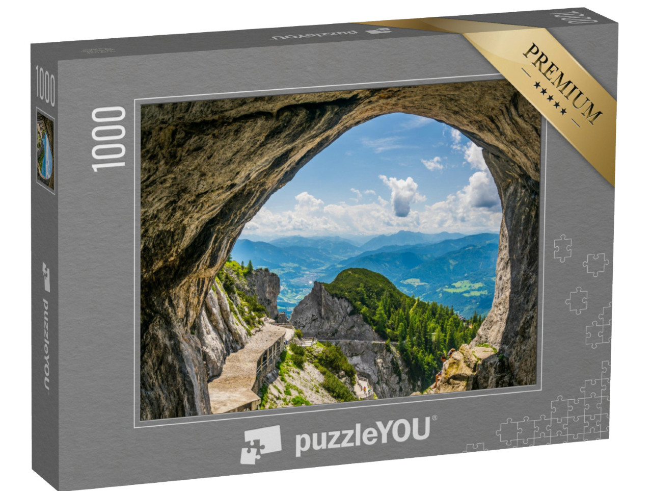 Puzzle 1000 Teile „Blick auf die Berchtesgadener Alpen von der Eisriesenwelt in Österreich“