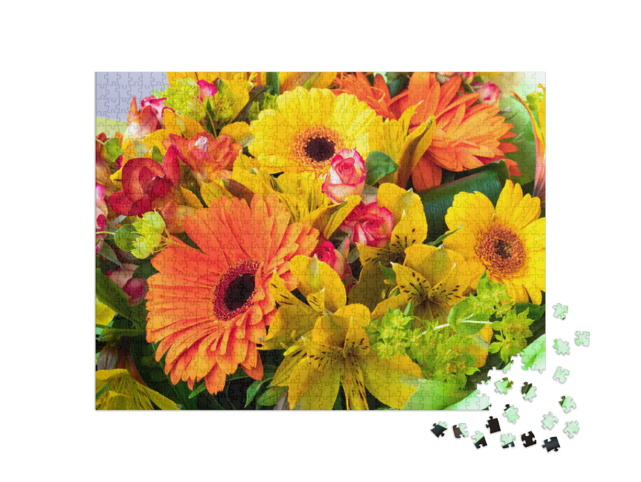 Puzzle 1000 Teile „Leuchtend gelbe und orange Gerbera in einem Blumenstrauß“