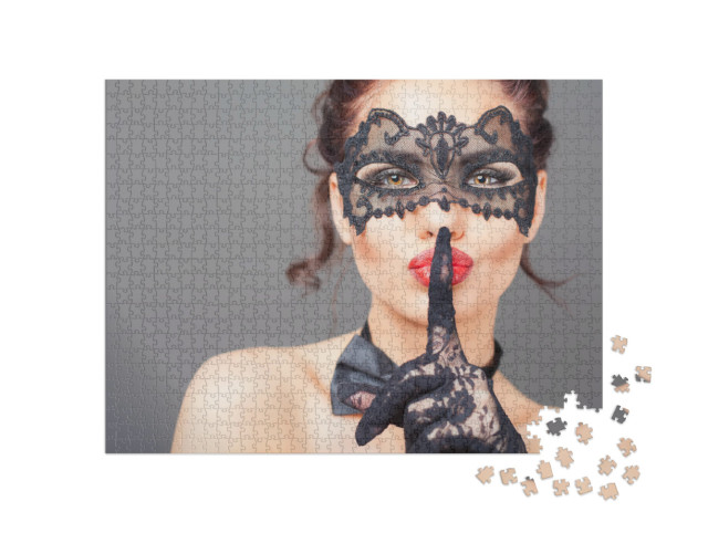 Puzzle 1000 Teile „Geheimnisvoll: Sexy Frau mit venezianischer Karnevalsmaske“