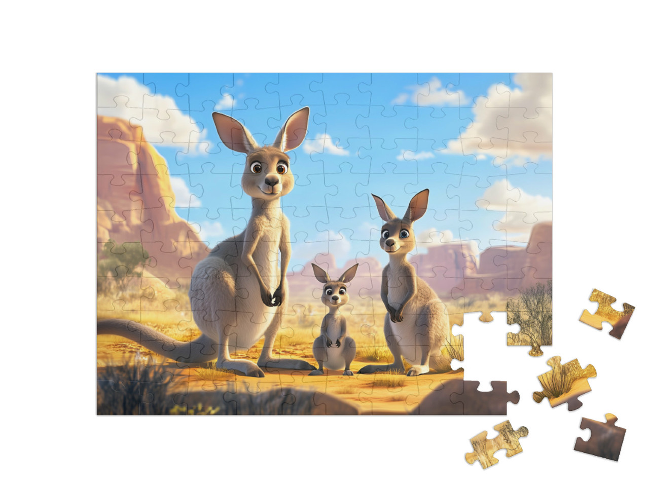 Puzzle 100 Teile „Die Kängurufamilie Hupfi“