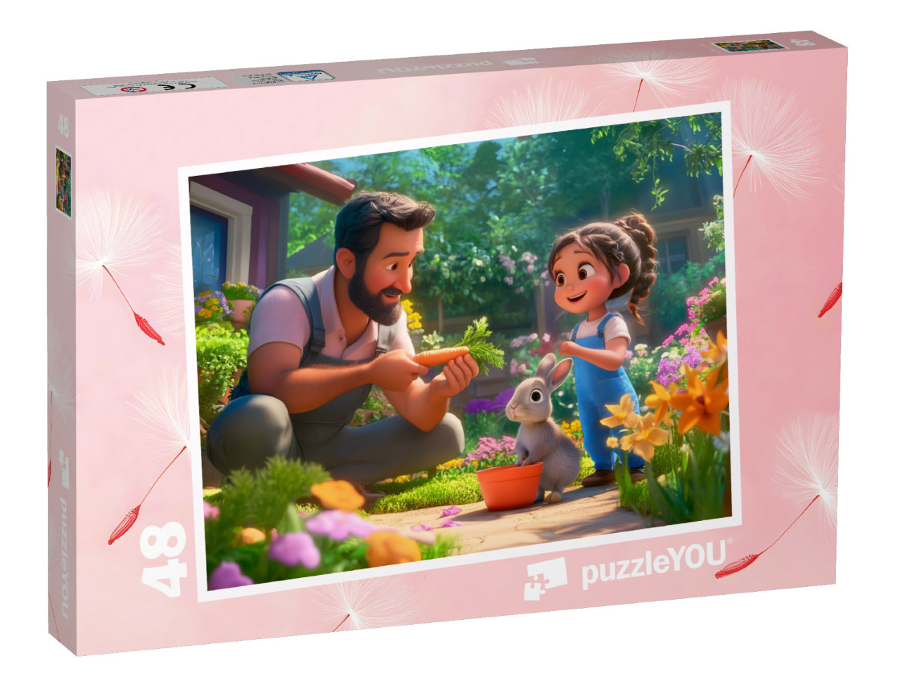 Puzzle 48 Teile „Frühlingsspaß mit Papa und Kaninchen“