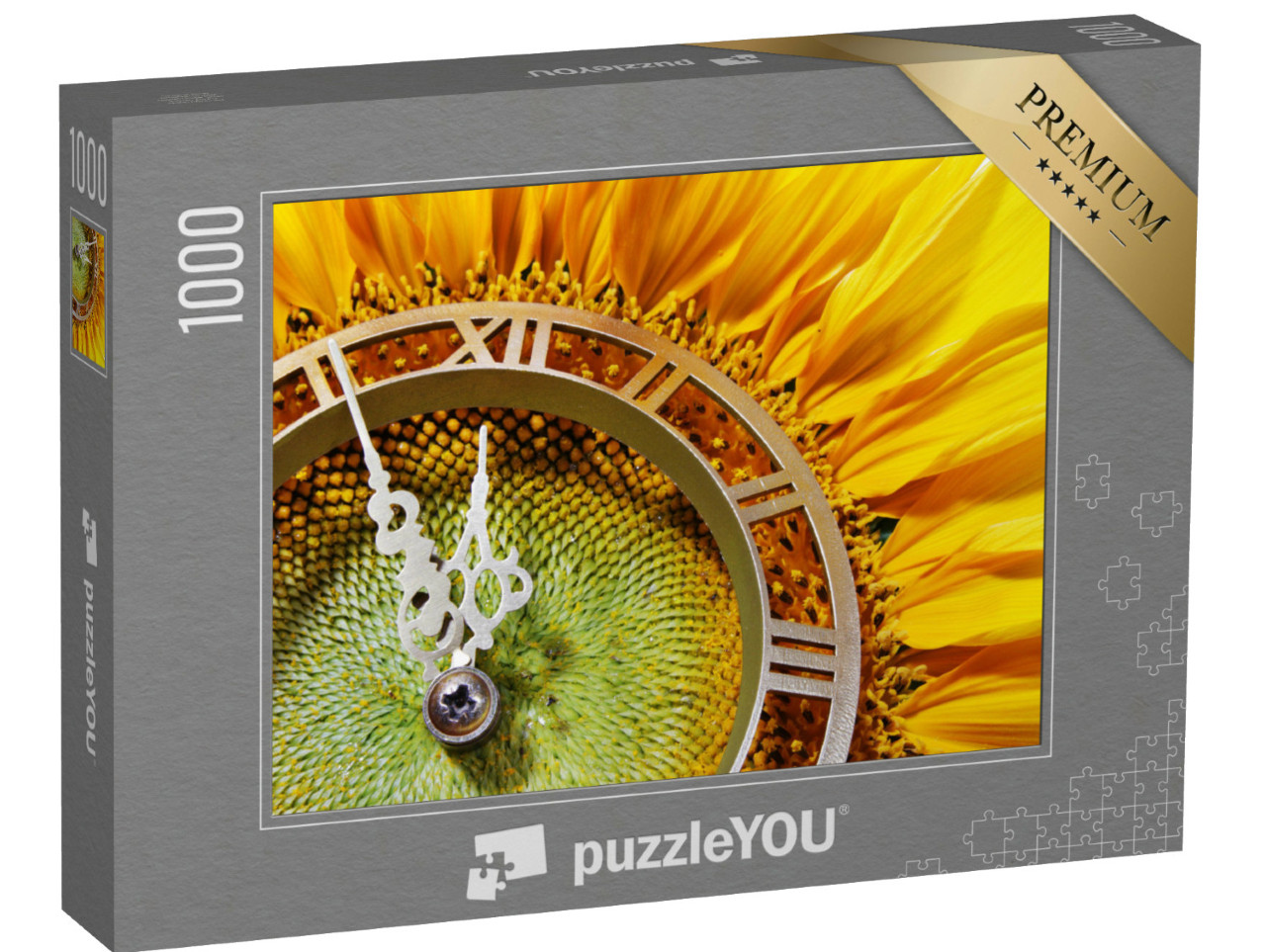 Puzzle 1000 Teile „Sonnenblumen-Uhr als Metapher für das Herannahen der Mittagszeit“