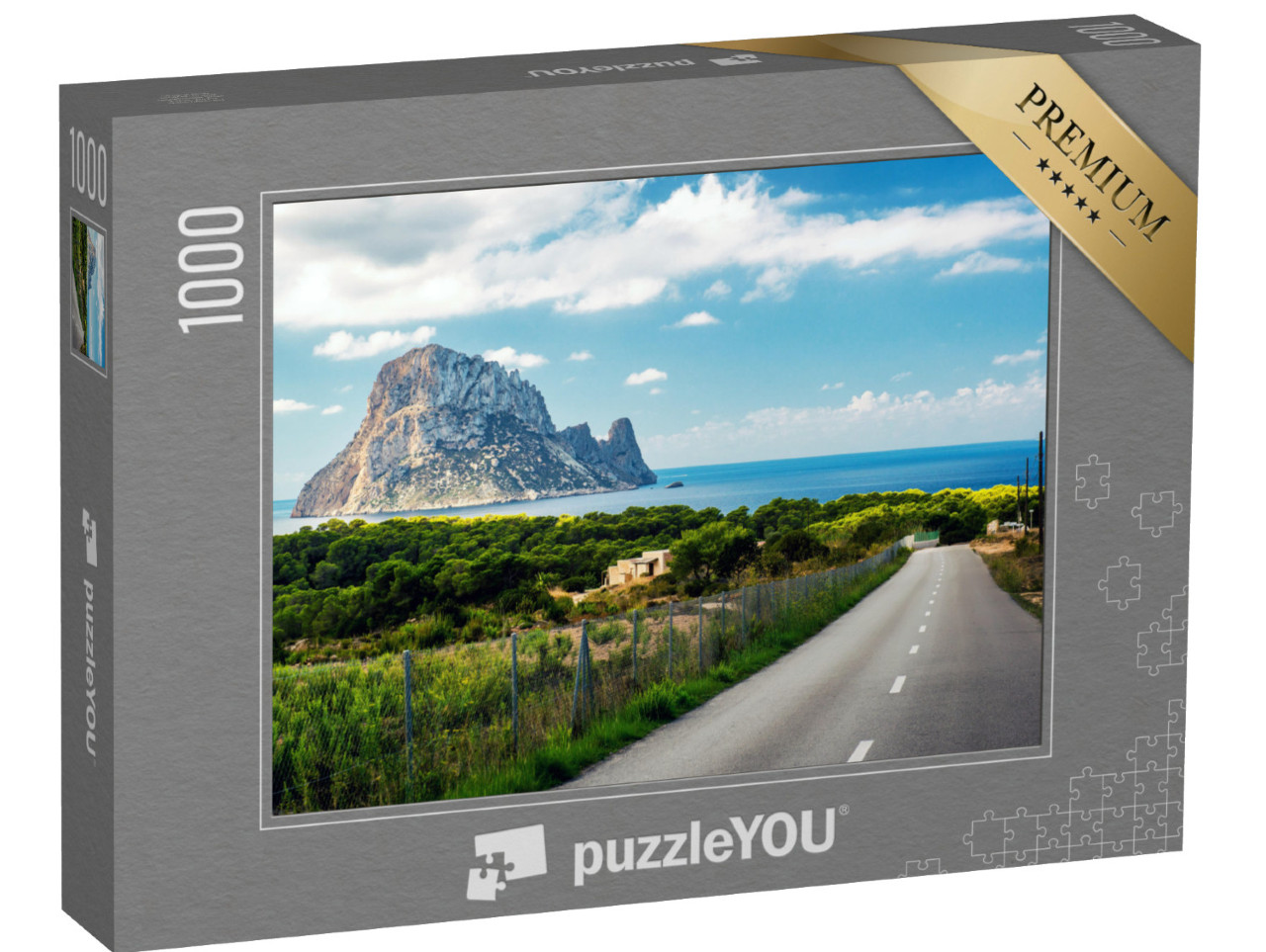 Puzzle 1000 Teile „Straße zum Strand Cala d'Hort mit Aussicht auf Es Vedra. Ibiza“