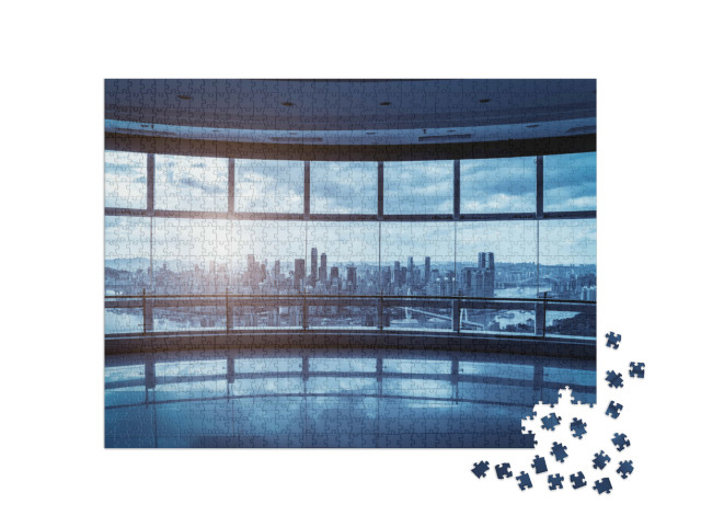 Puzzle 1000 Teile „Bürogebäude aus Glas mit Stadtsilhouette“