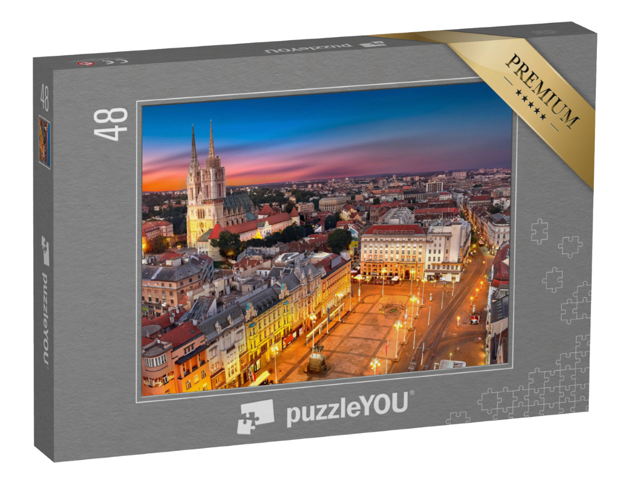 Puzzle 48 Teile „Nacht über dem Ban Jelacic Platz, Zagreb, Kroatien“