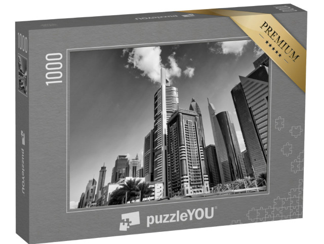 Puzzle 1000 Teile „Wolkenkratzer in Downtown Dubai, schwarz-weiß“