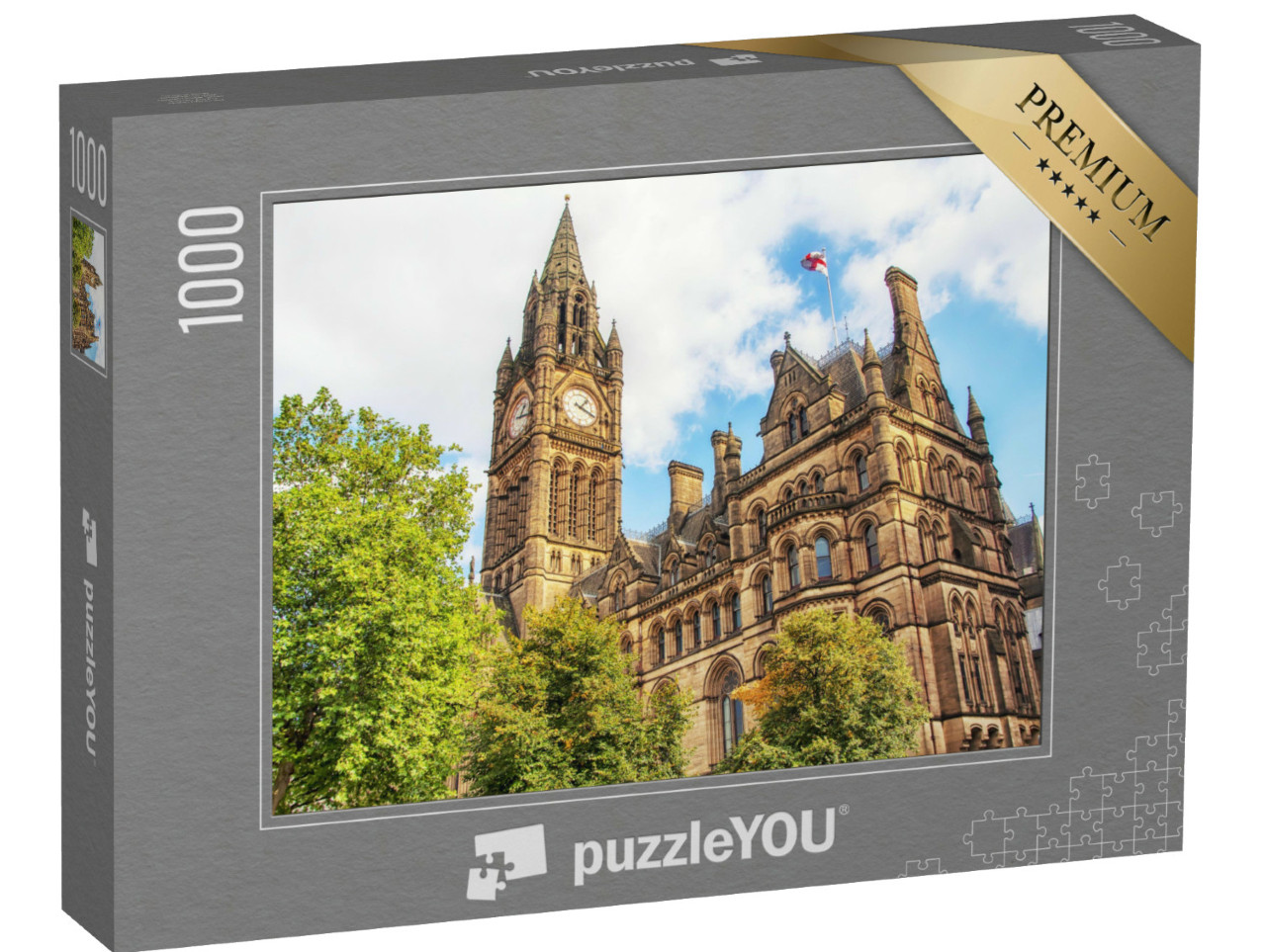 Puzzle 1000 Teile „Manchester Town Hall unter bewölktem Himmel“