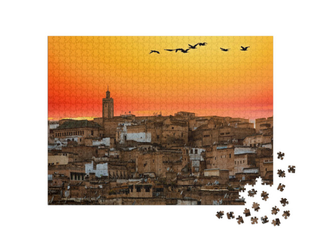 Puzzle 1000 Teile „Sonnenuntergang in Fez, Marokko“