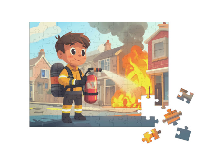 Puzzle 100 Teile „Die Feuerwehr löscht das Feuer“