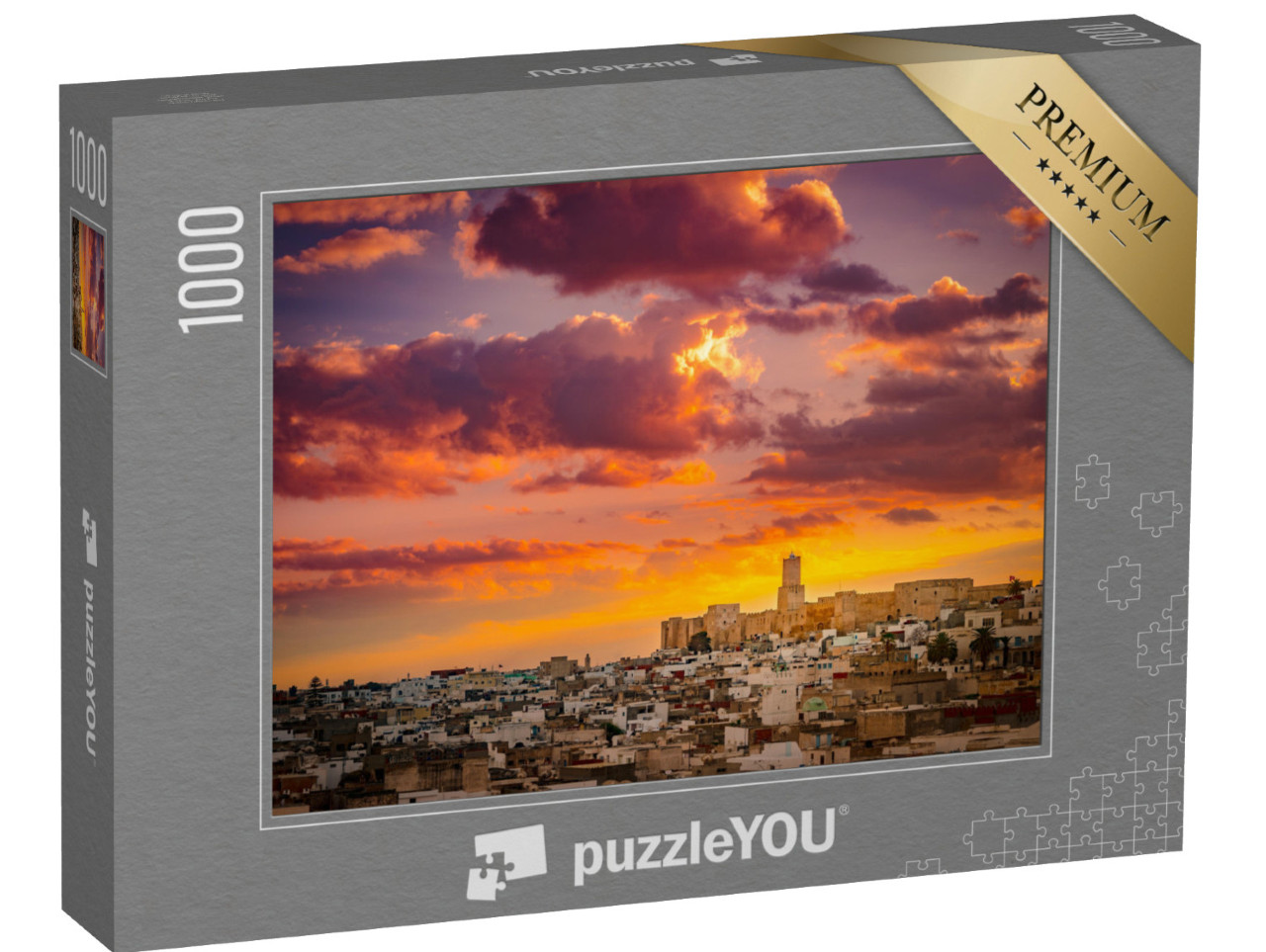 Puzzle 1000 Teile „Sonnenaufgang über der Medina und der Burg Kasbah in Sousse, Tunesien“
