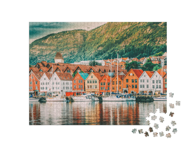 Puzzle 1000 Teile „Die historischen Häuser in Bergen, Norwegen, UNESCO-Weltkulturerbe“