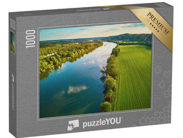 Puzzle 1000 Teile „Die Seine in grüner Landschaft, Departement Val d'Oise, Nordfrankreich“