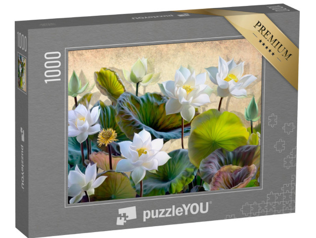 Puzzle 1000 Teile „Digitale Illustration: Blühende weiße Lotusblumen“