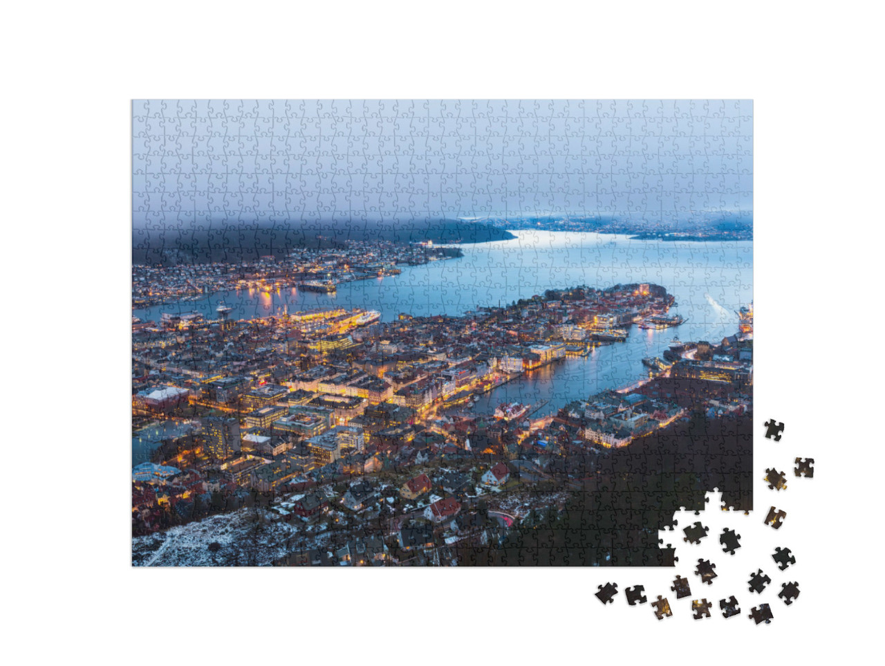 Puzzle 1000 Teile „Blick auf Bergen vom Berggipfel ,Norwegen“