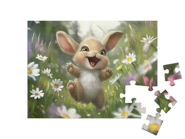 Puzzle 48 Teile „Hase Henry, der freche Wiesenhüpfer“