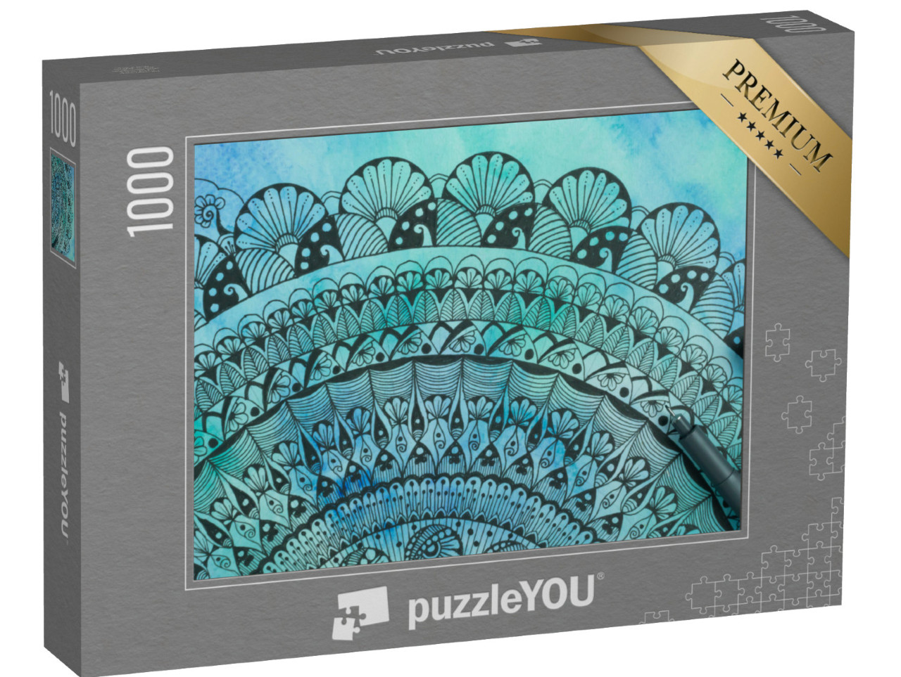 Puzzle 1000 Teile „Perfektes Mandala auf Papier mit Zeichenstift“