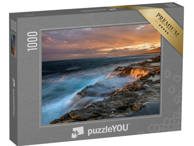 Puzzle 1000 Teile „Beeindruckender Sonnenuntergang über den felsigen Klippen von Fuerteventura“