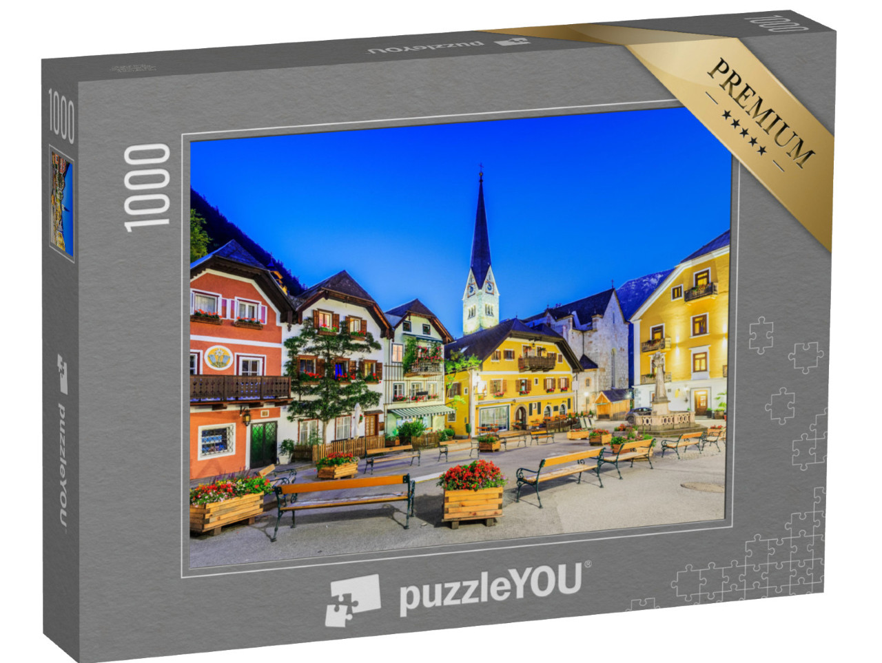 Puzzle 1000 Teile „Hallstatt, Österreich. Bergdorf in den österreichischen Alpen bei Dämmerung“