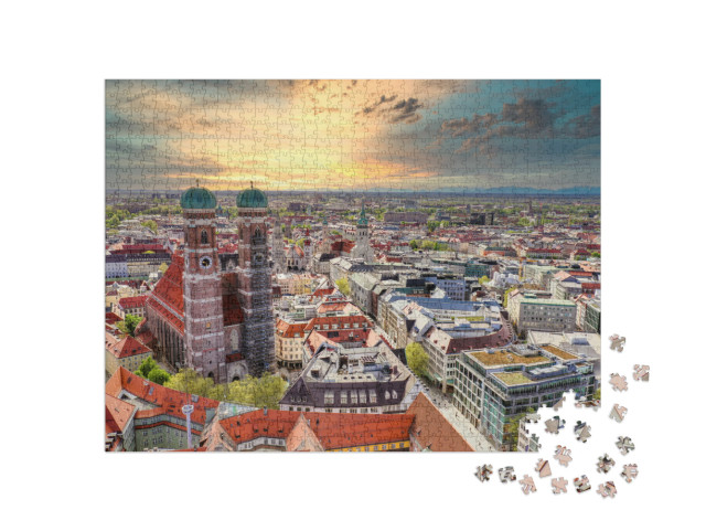 Puzzle 1000 Teile „München im Sonnenuntergang, Bayern, Deutschland“