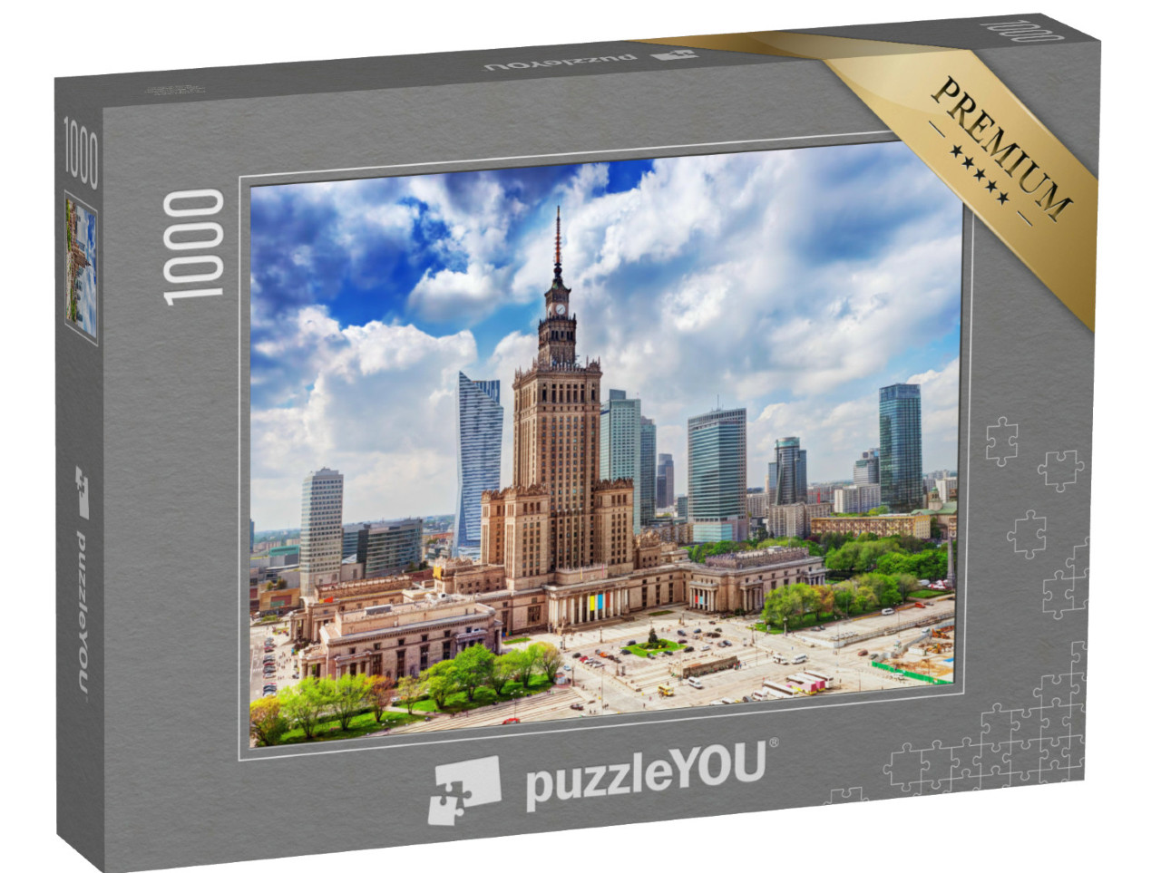 Puzzle 1000 Teile „Luftaufnahme: Palast der Kultur und Wissenschaft mit Wolkenkratzern, Warschau“