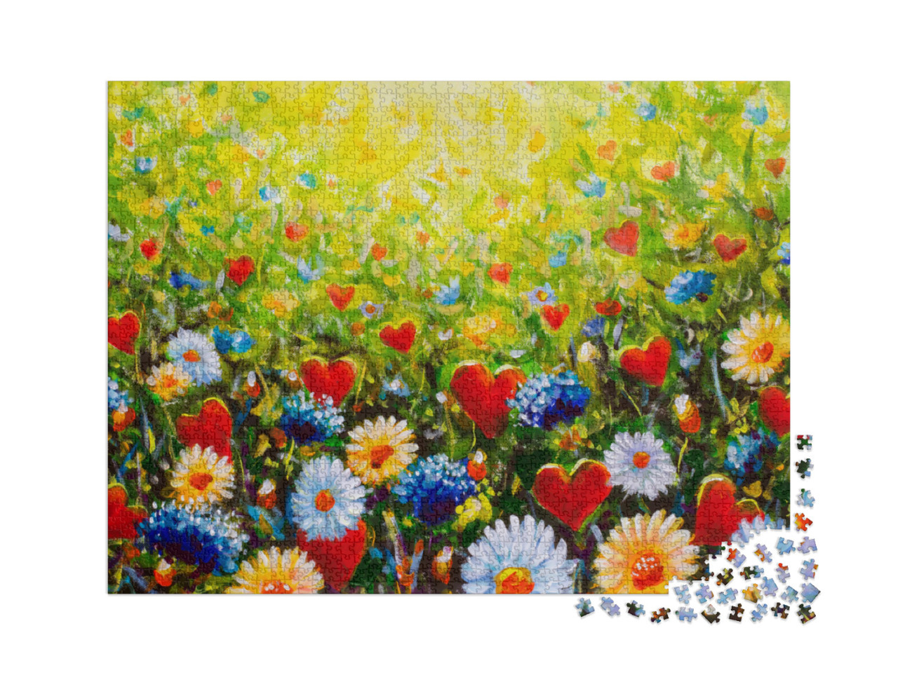 Puzzle 2000 Teile „Ölgemälde: Wunderschöne Blumenwiees“