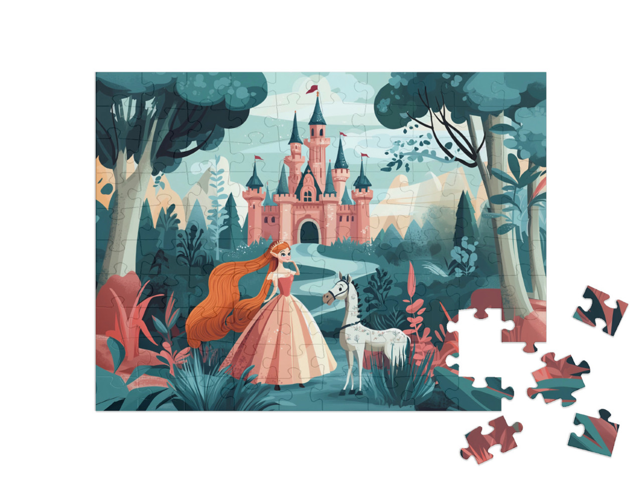 Puzzle 100 Teile „Abenteuer im Pferdewald“