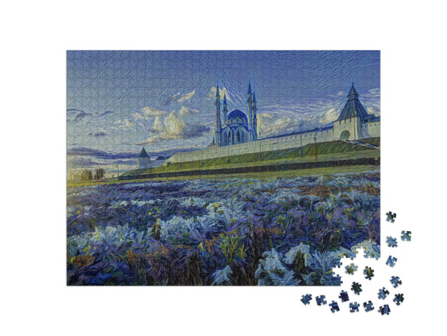 Puzzle 1000 Teile „im Kunst-Stil von van Gogh, Sternennacht - Blumen im Kasaner Kreml - Puzzle-Kollektion Künstler & Gemälde“