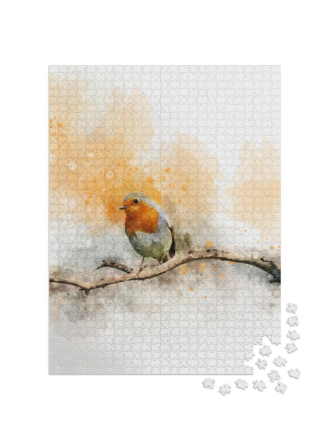 Puzzle 1000 Teile „Aquarellmalerei: Ein Rotkehlchen“