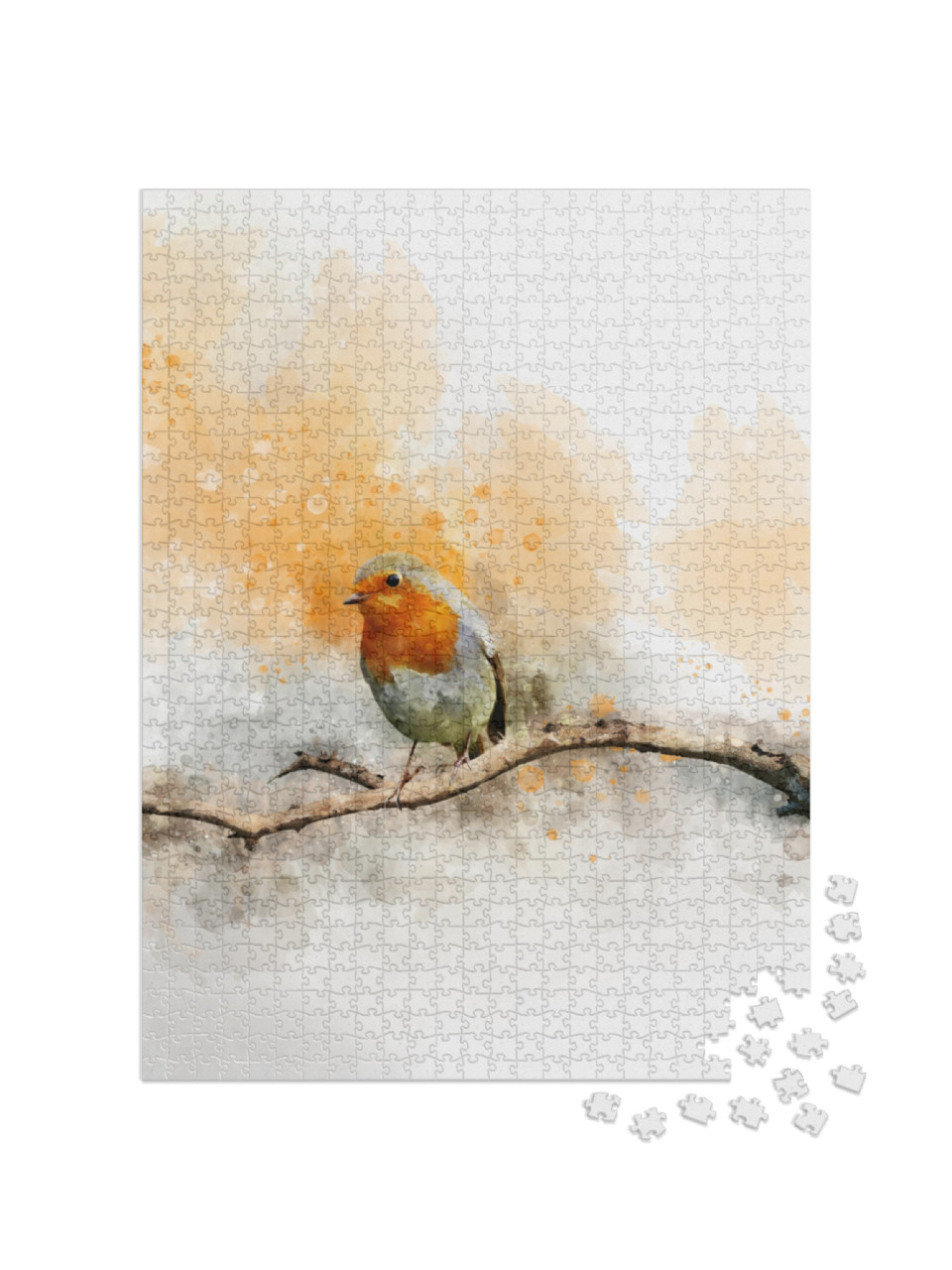 Puzzle 1000 Teile „Aquarellmalerei: Ein Rotkehlchen“
