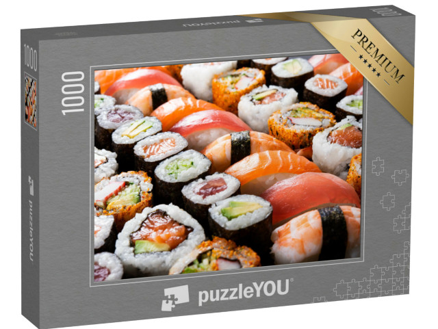 Puzzle 1000 Teile „Sushi-Auswahl: Maki und Rollen mit Thunfisch, Lachs, Garnelen, Krabben und Avocado“